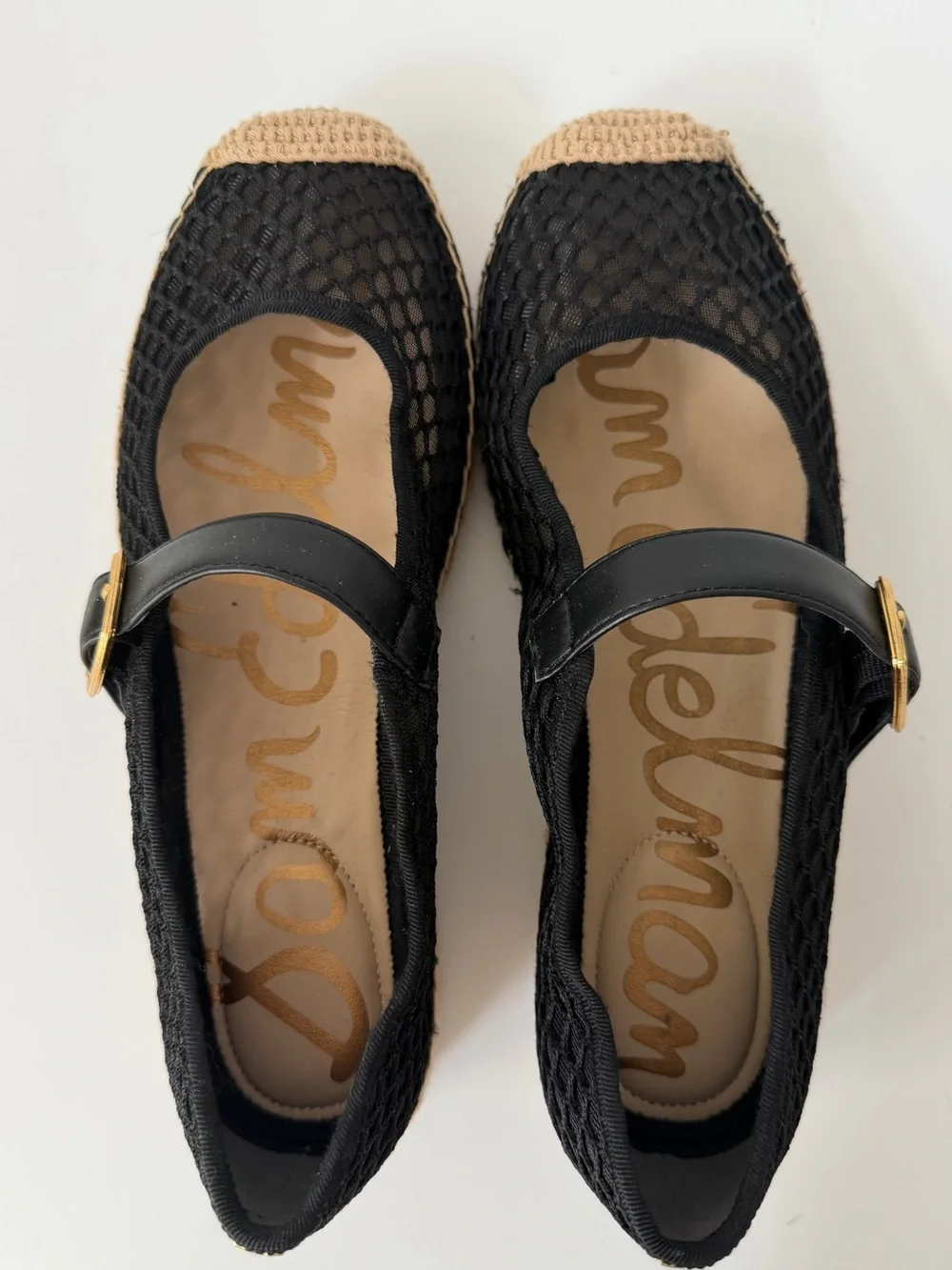 Sam Edelman Mackie Mesh Mary Jane Espadrille Flats in Black, Size 7.5
